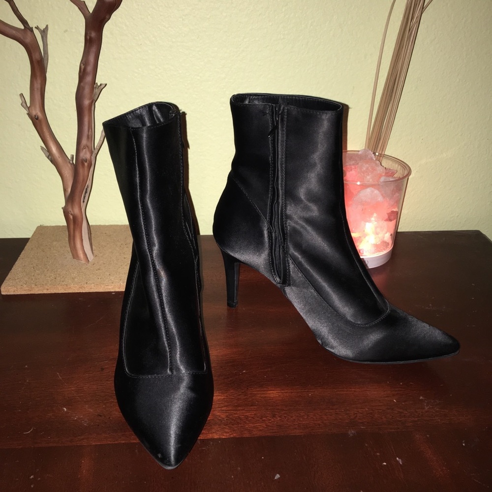 Satin Pointed Toe Sock Boots